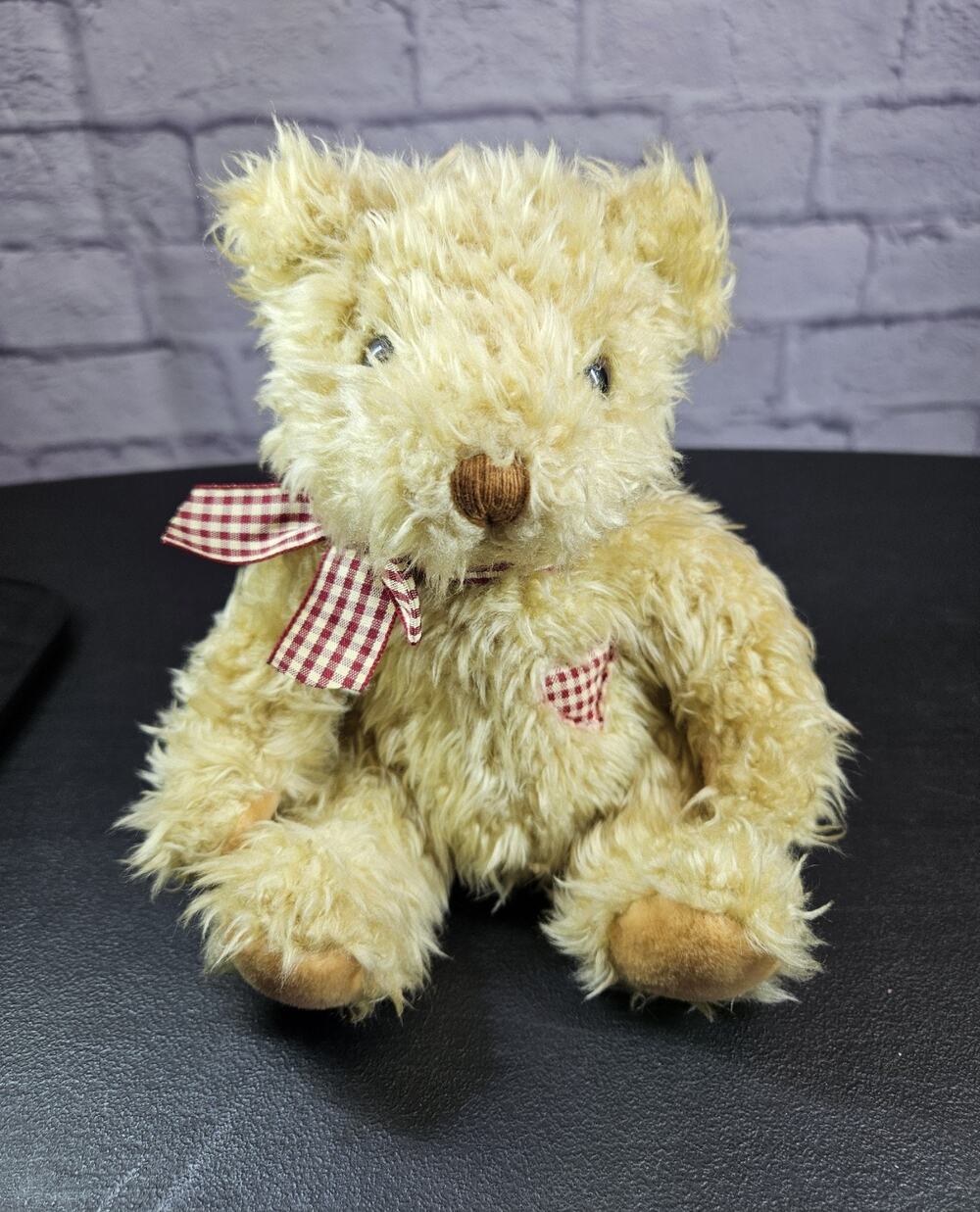 Vintage Russ Berrie Huckleberry Teddy Bear Plush Red Gingham Bow Heart Patch Toy